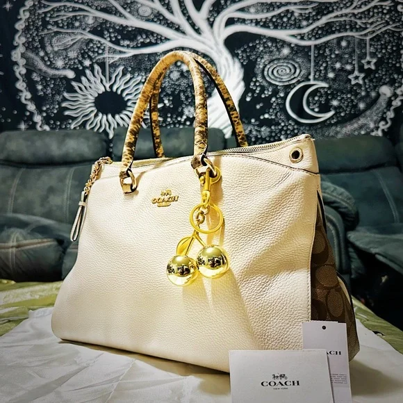 Vintage style COACH soho shoulder Bag Cream Pebbled Leather Satchel tote bag - Picture 7 of 17